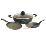 NDuraa Non-Stick 3 Pieces Regular Set (Tawa, Fry Pan Kadia with glass Lid)