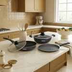 NDuraa Non-Stick 3 Pieces Regular Set (Tawa, Fry Pan Kadia with glass Lid)